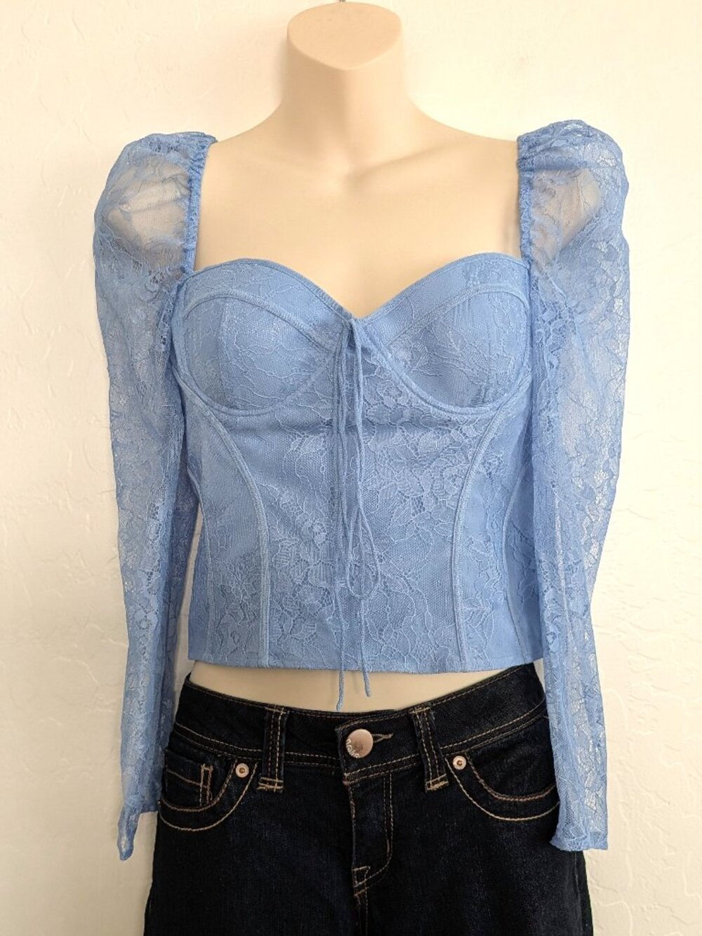 CHELSEA & VIOLET Top Women's 2 Blue Lace Cropped Zip Eyelet Fairycore